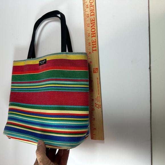 Vintage 90s Kate Spade Canvas Rainbow Striped Bag Purse Footed Bottom Coin Purse - Picture 16 of 16